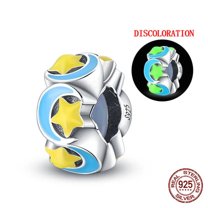 Charm luna y estrellas luminoso plata 925 – Abalorio brillante para pulsera tipo Pandora mujer