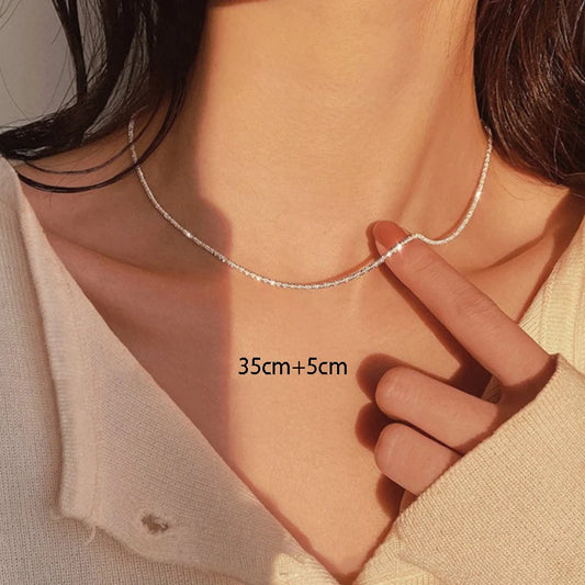 Collar Brillante Color Plata para Mujer – Cadena Clavícula Choker Estilo Coreano, Accesorio Elegante para Bodas y Fiestas