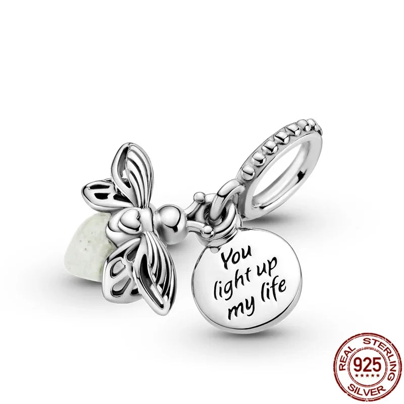 Charm luciérnaga plata 925 luminoso – Abalorio que brilla en la oscuridad para pulsera tipo Pandora mujer