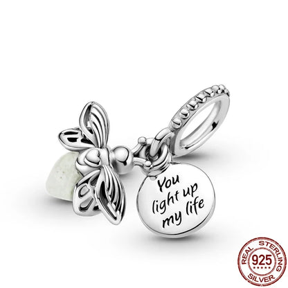 Charm luciérnaga plata 925 luminoso – Abalorio que brilla en la oscuridad para pulsera tipo Pandora mujer