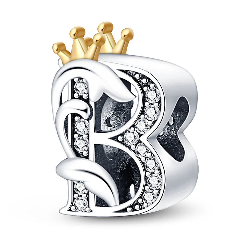 Charm letras alfabeto inglés de plata 925 – Colgante inicial A-Z para pulsera tipo Pandora, joyería DIY personalizada