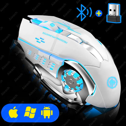 Ratón Inalámbrico Recargable Bluetooth + 2.4G con Retroiluminación – Mouse Gaming para PC, MacBook, Laptop, Tablet y Smartphone