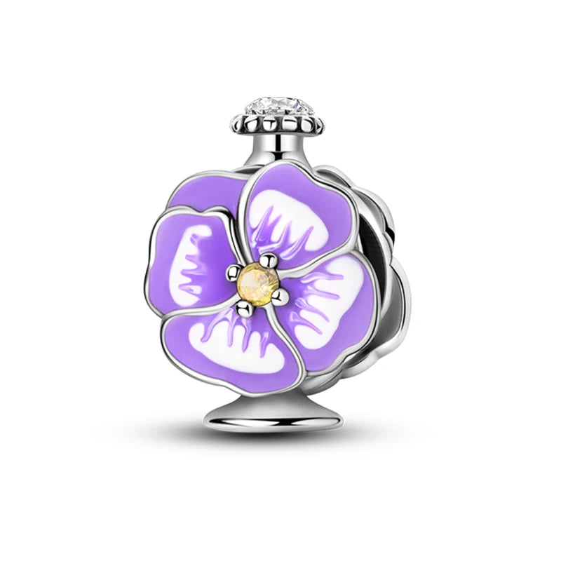 S925 Silver Color Butterfly Daisy Rose Crown Perfume Charms Beads Fit Pan Original Bracelets DIY Fine Jewelry Making Gifts