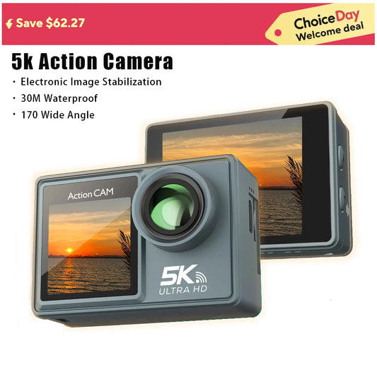 Action Camera 5K/4K con Estabilizador Electrónico | Cámara Deportiva WiFi para Bicicleta, Casco y Deportes Extremos