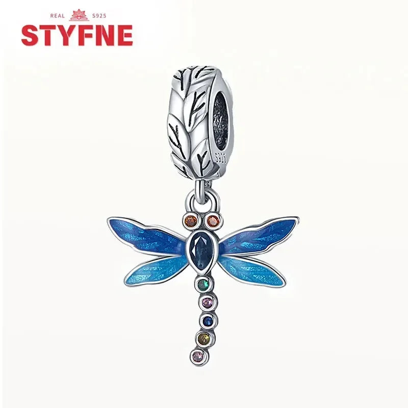 Charm Plata S925 Mariposa Libélula Flores con Gemas | Compatible Pulsera Pandora