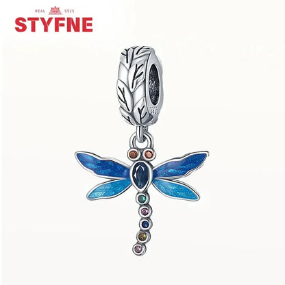 Charm Plata S925 Mariposa Libélula Flores con Gemas | Compatible Pulsera Pandora