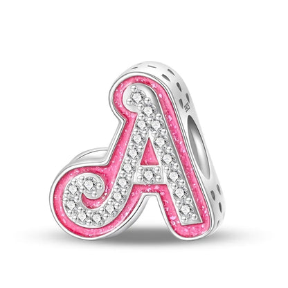 Charm letra alfabeto A-Z con circonias rosas en plata 925 – Abalorio elegante para pulseras tipo Pandora, joyería DIY personalizada