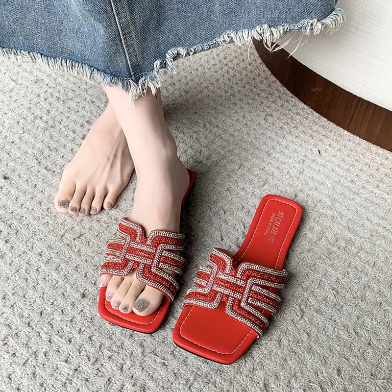 Sandalias Mujer 2025 | Slippers de Verano con Rhinestones y Tacón Plano