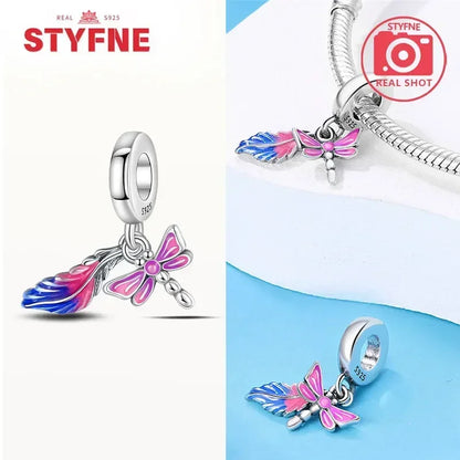 Charm Plata S925 Mariposa Libélula Flores con Gemas | Compatible Pulsera Pandora