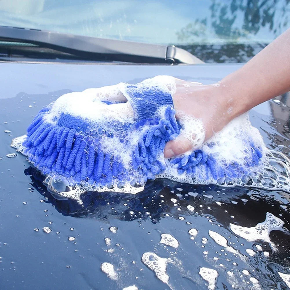 Esponja de Microfibra Azul para Lavado de Autos | Guante de Limpieza Absorbente, Suave y Antirayaduras