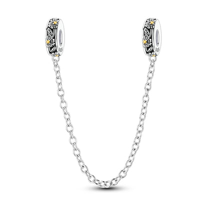 Charm de Plata 925 – Safety Chain, Avión, Tierra, Cámara y Margarita para Pulsera DIY Mujer