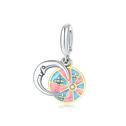 Charm Plata 925 Colgante Colorido Sol Luna Estrellas | Dije Compatible Pandora Pulsera y Collar Mujer