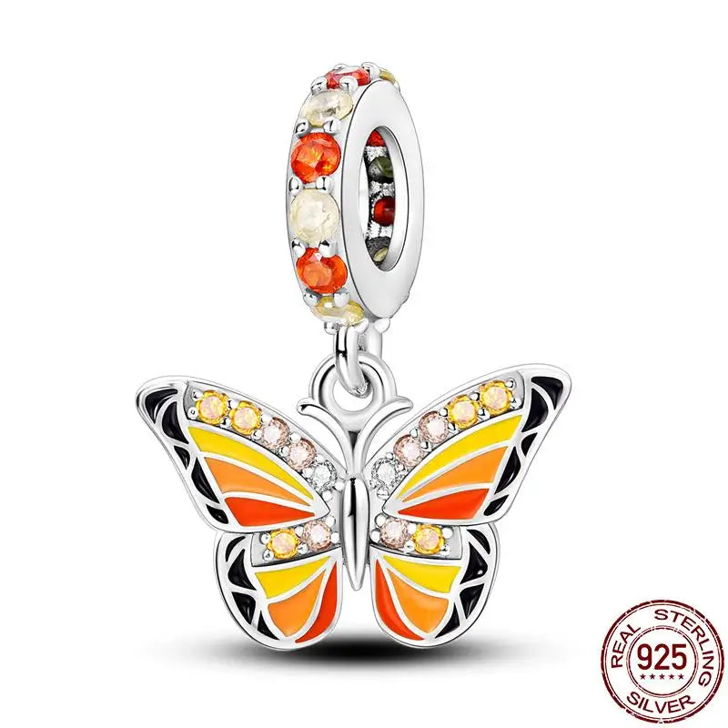 Charm camaleón y luciérnaga en plata 925 – Dije animal brillante, compatible Pandora, pulsera y collar mujer