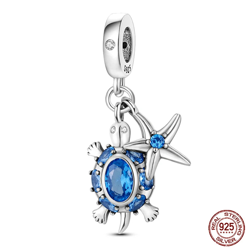 Charm Serie Océano en Plata 925 – Abalorios Tortuga, Cangrejo y Sirena para Pulsera Original Mujer