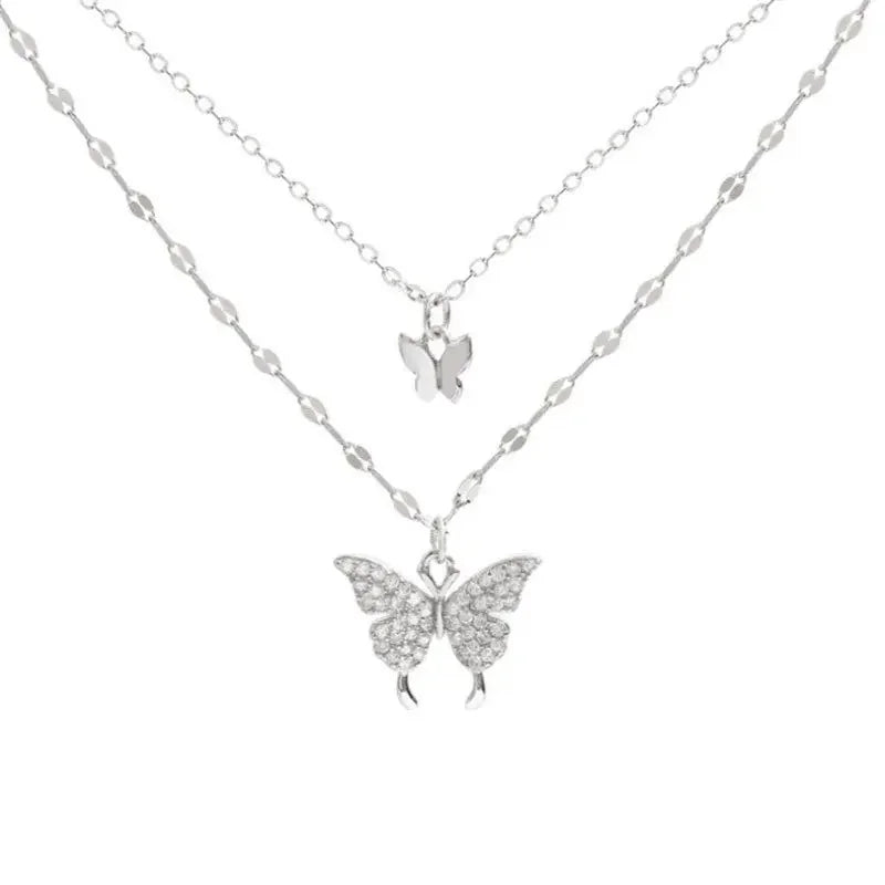 Collar Doble Capa con Mariposa Brillante – Joyería Elegante para Mujer, Ideal para Fiestas y Regalos