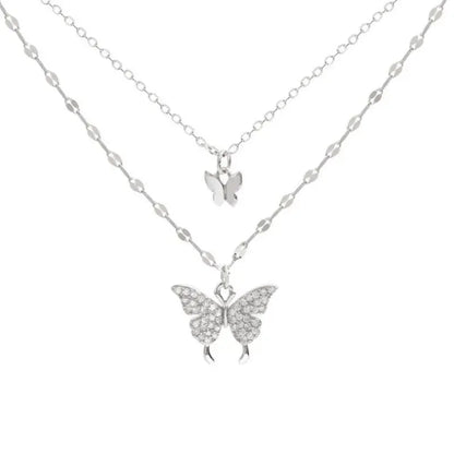 Collar Doble Capa con Mariposa Brillante – Joyería Elegante para Mujer, Ideal para Fiestas y Regalos