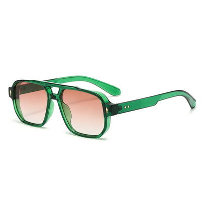 JNPCXI Gafas de Sol Vintage Hombre Doble Puente | Lentes Verdes UV400 Cuadradas con Detalles de Remaches