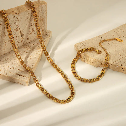 Conjunto de Joyería Geométrico – Collar y Pulsera en Acero Inoxidable Dorado 18K para Mujer