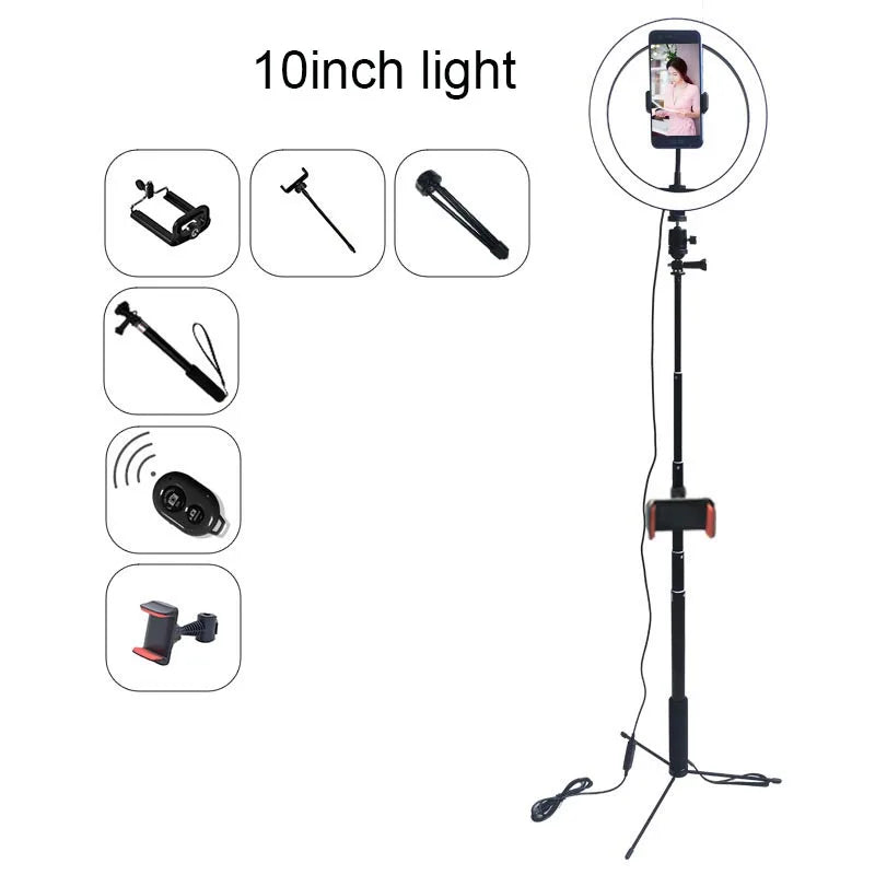 Anillo de luz LED regulable con trípode – Luz de estudio para cámara, teléfono y video con control de brillo para selfies y streaming