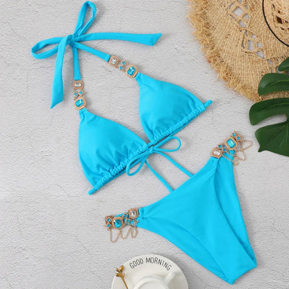 Bikini Sexy Mujer 2025 | Push-Up con Rhinestones Playa y Piscina