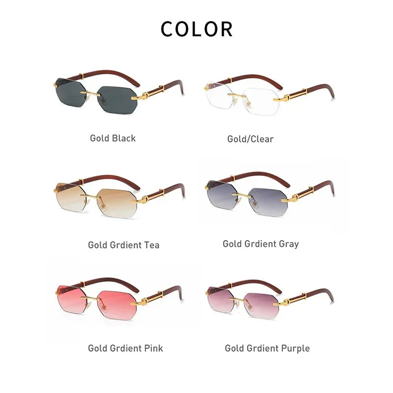 Gafas de Sol Sin Montura Unisex | Rectangulares Retro con Patas de Madera UV400