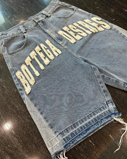 Shorts Oversize American Street Harajuku – Denim Retro con Bordado de Letras, Jeans Sueltos y Casual para Hombre y Mujer Y2K