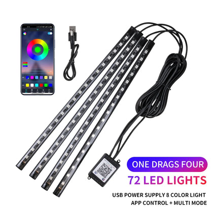 Kit de Luces LED Neón RGB para Interior de Coche | Tiras Decorativas con Control Remoto, App y Modo Música