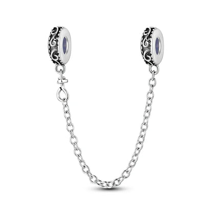Charm de seguridad en plata 925 – Serie copo de nieve, luna, estrella, corazón y moño para pulseras tipo Pandora