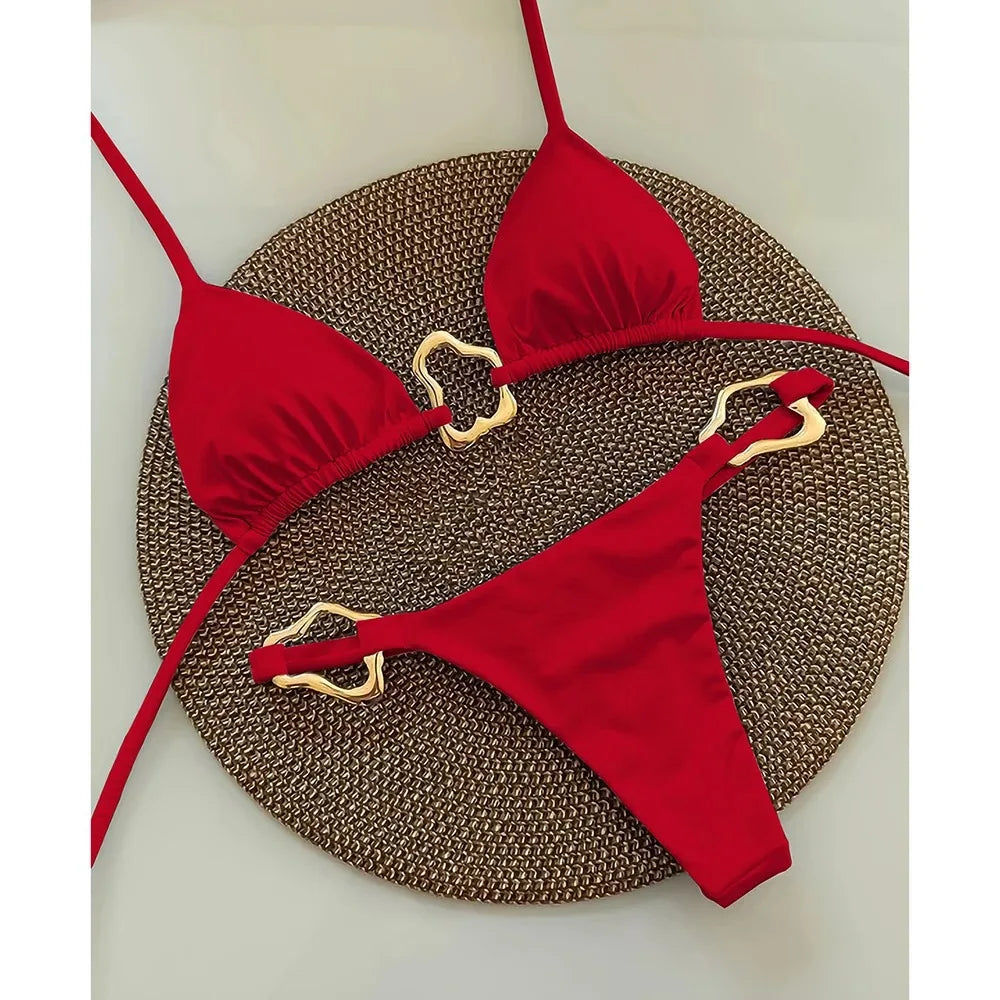 Bikini Sexy Mujer 2 Piezas | Traje de Baño Sólido con Lazos Ajustables