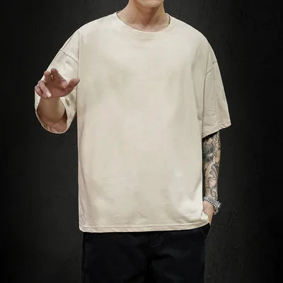 Camiseta Oversize de Verano para Hombre – T-shirt Sólida, Hip Hop Casual, Algodón, Manga Corta, Streetwear