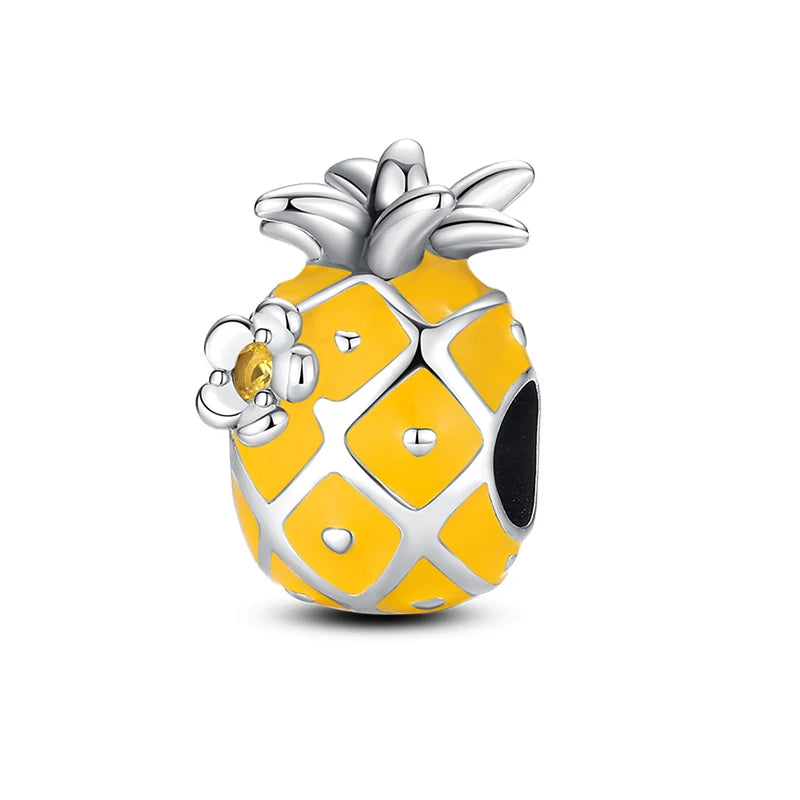 Charms de Plata 925 Frutas (Fresa, Cereza, Manzana y Aguacate) – Abalorios Coloridos para Pulseras Originales