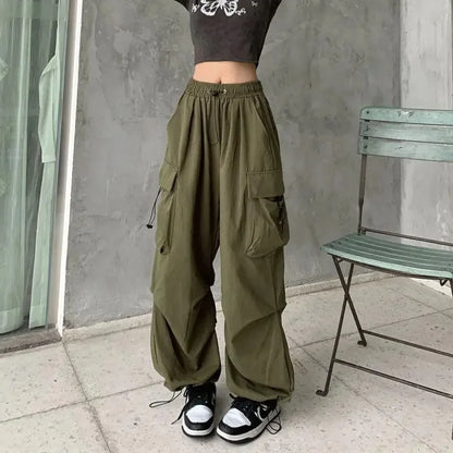 Pantalón Retro Americano Mujer | Pantalón Holgado de Pierna Recta con Puño Ajustado Estilo Streetwear Verano