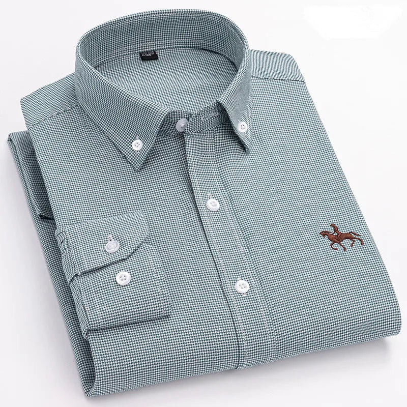 Camisa Hombre 2024 | Oxford de Algodón con Bordado de Caballo y Manga Larga Oversize