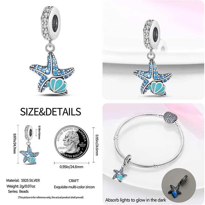 Charm Serie Océano en Plata 925 – Abalorios Tortuga, Cangrejo y Sirena para Pulsera Original Mujer