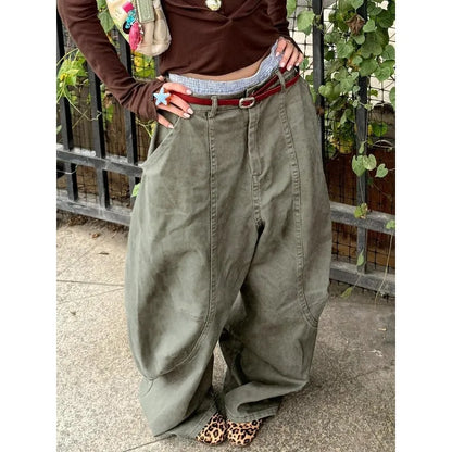 Pantalón Cargo Mujer Oversize Pierna Ancha | Estilo Vintage Y2K Harajuku Retro Verano