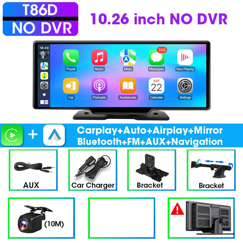 10.26" Carplay Screen for Car,Wireless CarPlay & Android Auto Multimedia Video Player,Universal Car Radio,BT AUX FM Car Stereo