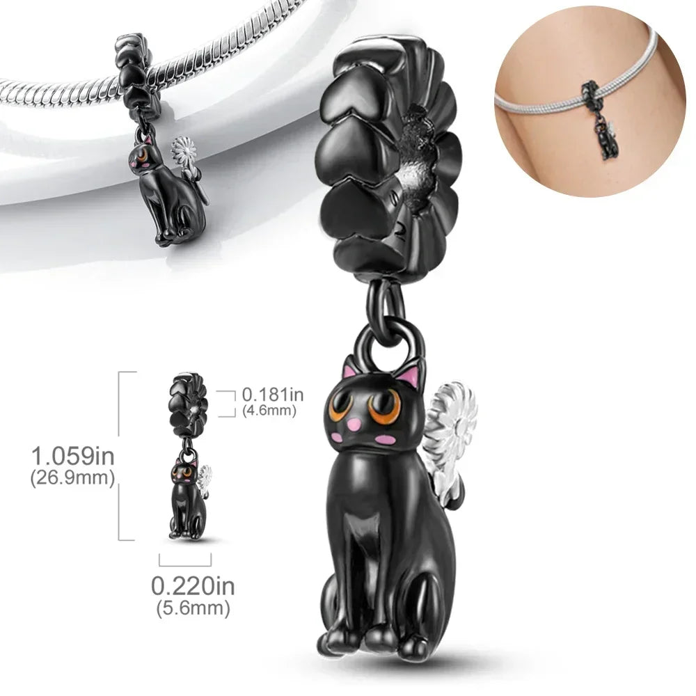 Charm Gato Negro de Plata 925 | Dije para Pulseras Pandora Mujer Joyería Fina