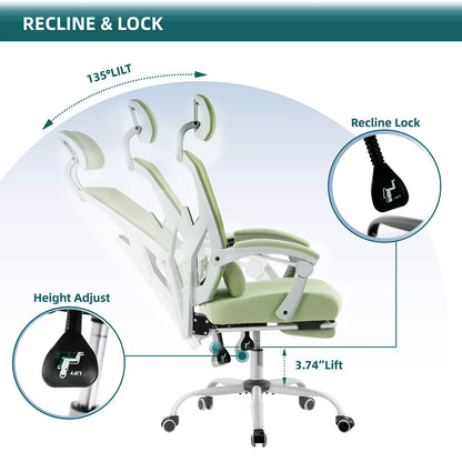 Silla Gaming Reclinable JHK – Ergonomía con Respaldo Alto, Mesh Transpirable, Reposapiés y Cojín Lumbar