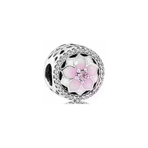 Charm Plata 925 Flores Rosadas | Cerezo y Margarita Brillante Compatible Pandora