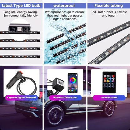 Kit de Luces LED Neón RGB para Interior de Coche | Tiras Decorativas con Control Remoto, App y Modo Música