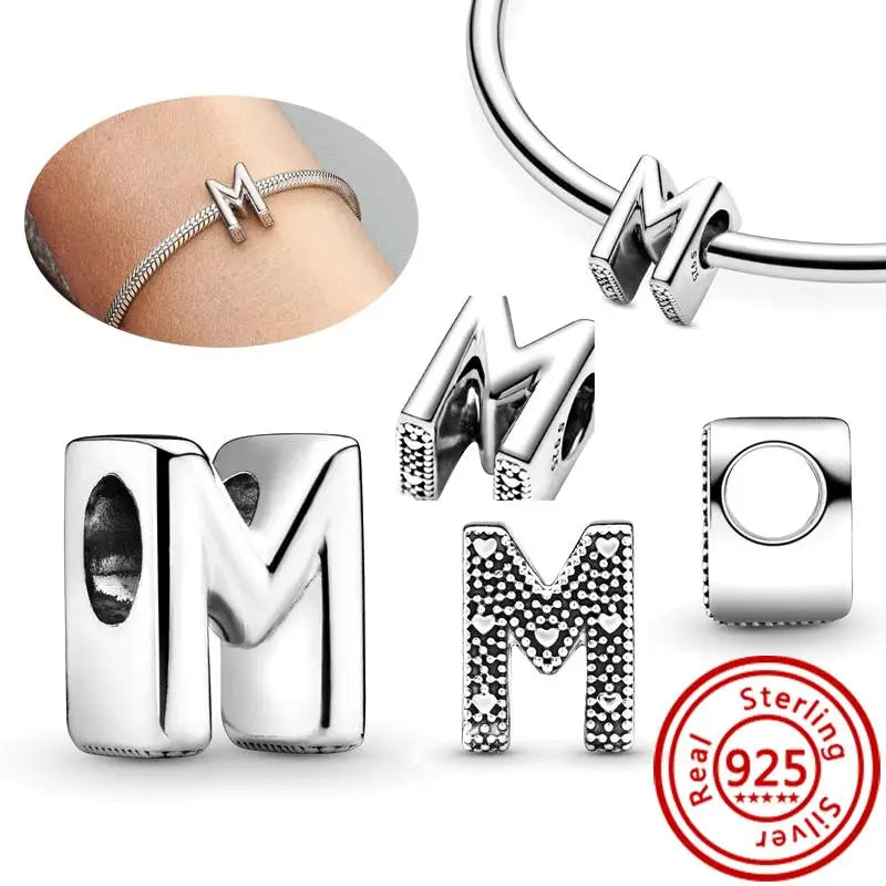 Charm Letras A–Z Plata 925 | Alfabeto Completo | Compatible Pandora Pulseras DIY