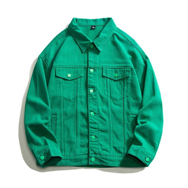 Chaqueta Vaquera Oversize Hombre 5XL | Denim Jacket Verde Blanco Azul Negro Streetwear Hip Hop Casual con Solapa