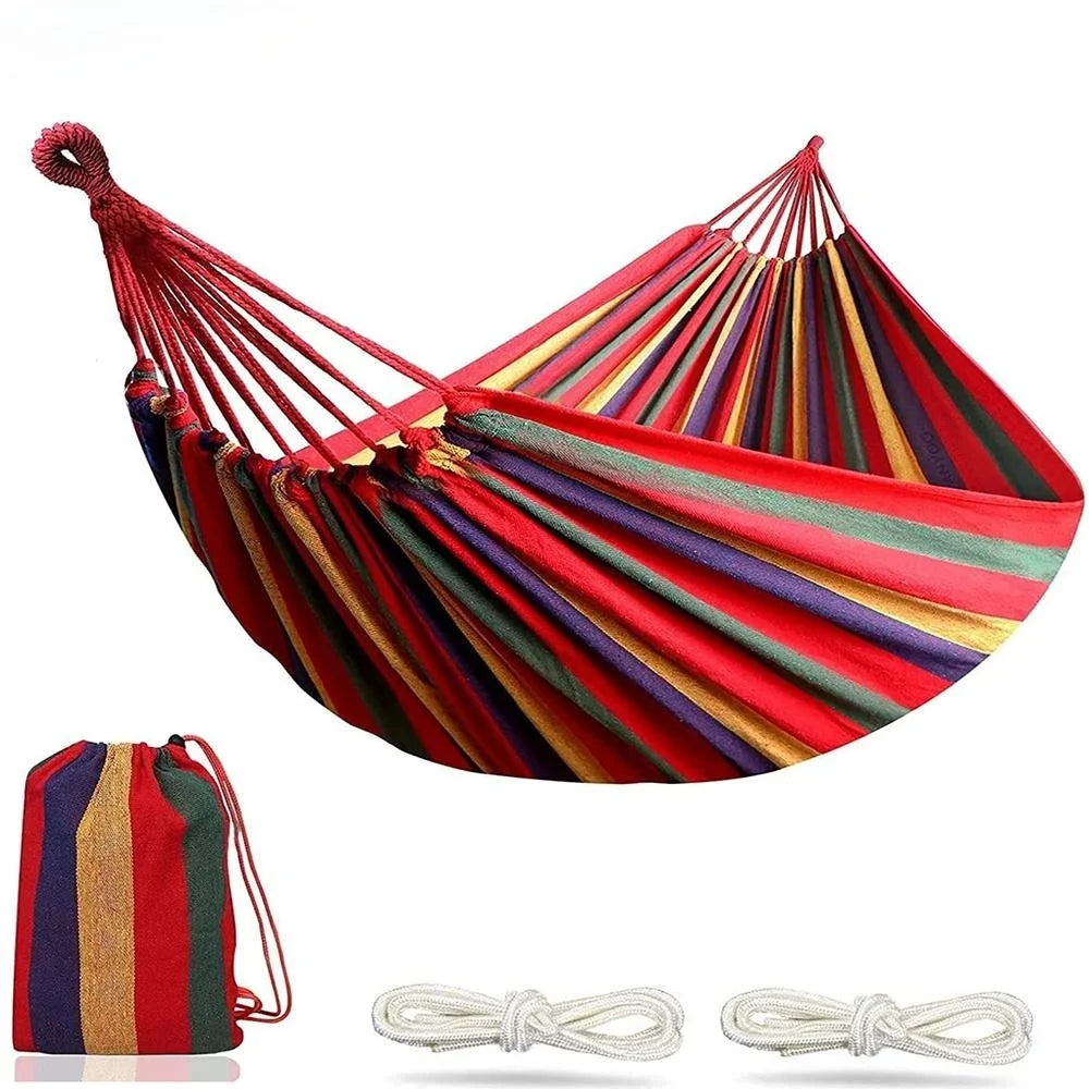 Hamaca Doble para 2 Personas de Algodón y Lona con Cuerdas para Árbol – Patio, Jardín, Terraza Interior y Exterior (Rojo, Azul)