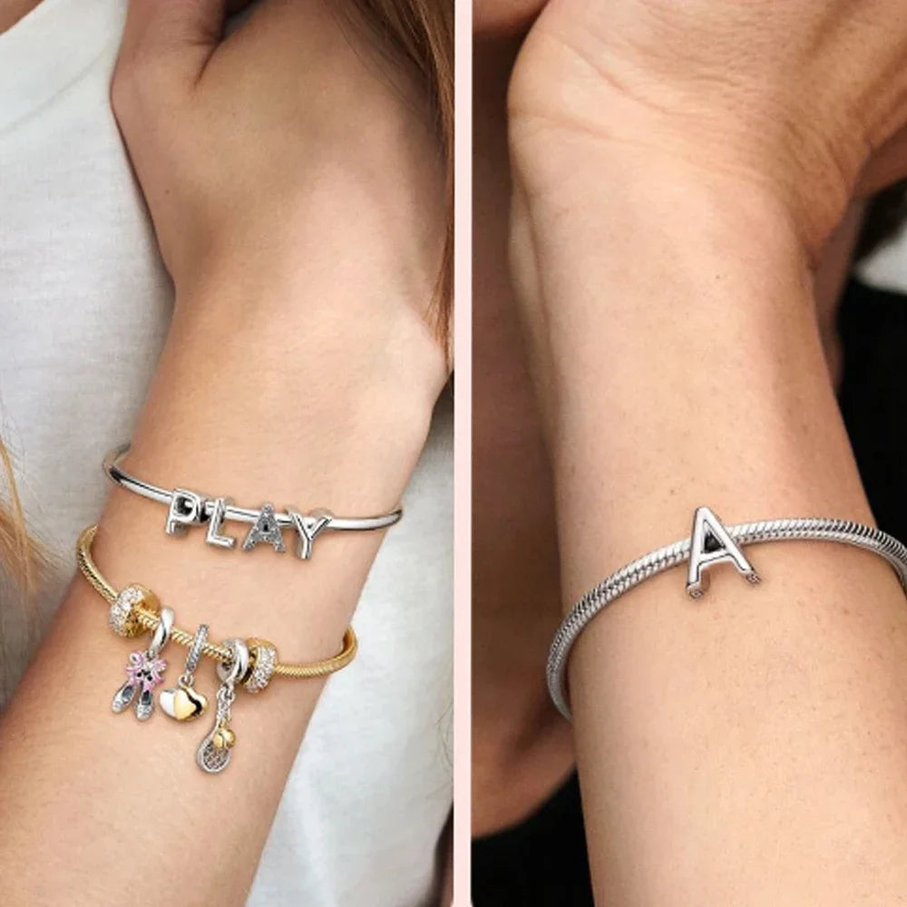 Charm letras inglés pinyin A-Z plata 925 – Abalorios alfabeto para pulsera tipo Pandora mujer