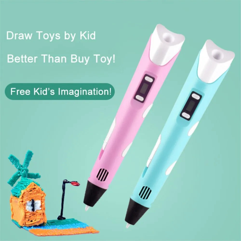 Kids 3D Printing Pen con Pantalla LCD y Stickers – Compatible con Filamento PLA, Seguro y Creativo, Regalo de Cumpleaños para Niños y Niñas