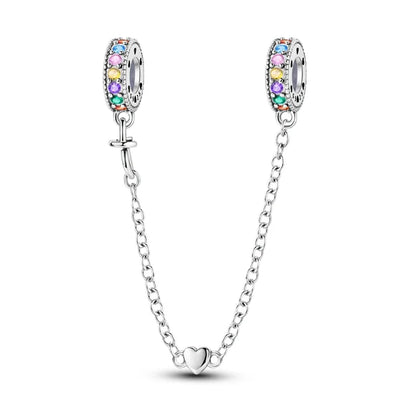 Charm de seguridad en plata 925 – Serie copo de nieve, luna, estrella, corazón y moño para pulseras tipo Pandora