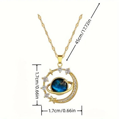 Exquisite Starry Sky Planet Light Luxurious Temperament Gorgeous Necklace Star and Moon Versatile Stainless Steel Clavicle Chain