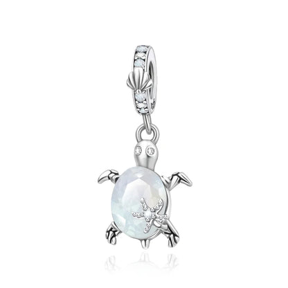 Charm Tortuga Marina con Circón Azul 925 Plata | Compatible Pandora Pulsera Mujer DIY
