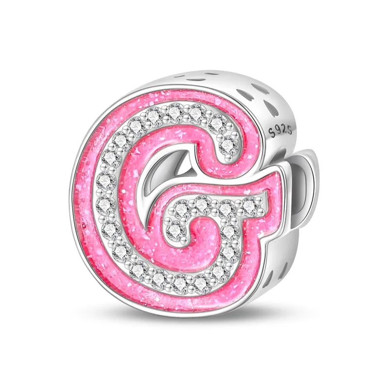 Charm letra alfabeto A-Z con circonias rosas en plata 925 – Abalorio elegante para pulseras tipo Pandora, joyería DIY personalizada