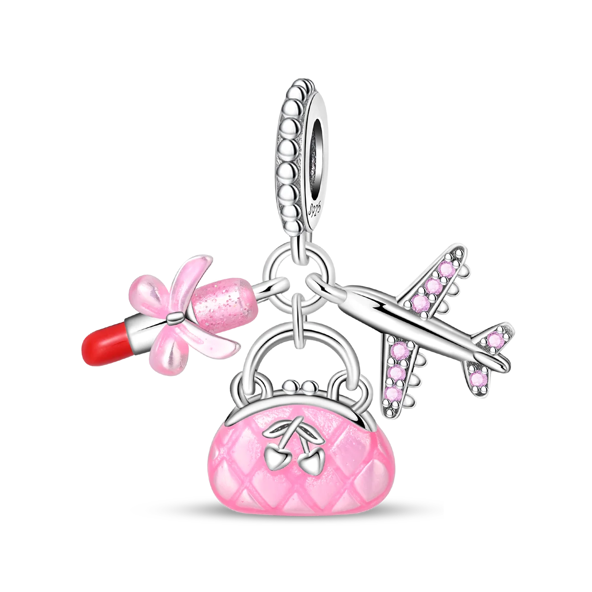 Charm Clip Plata 925 con Corazones, Corona y Concha | CZ Pavé Brillante | Compatible Pandora Original